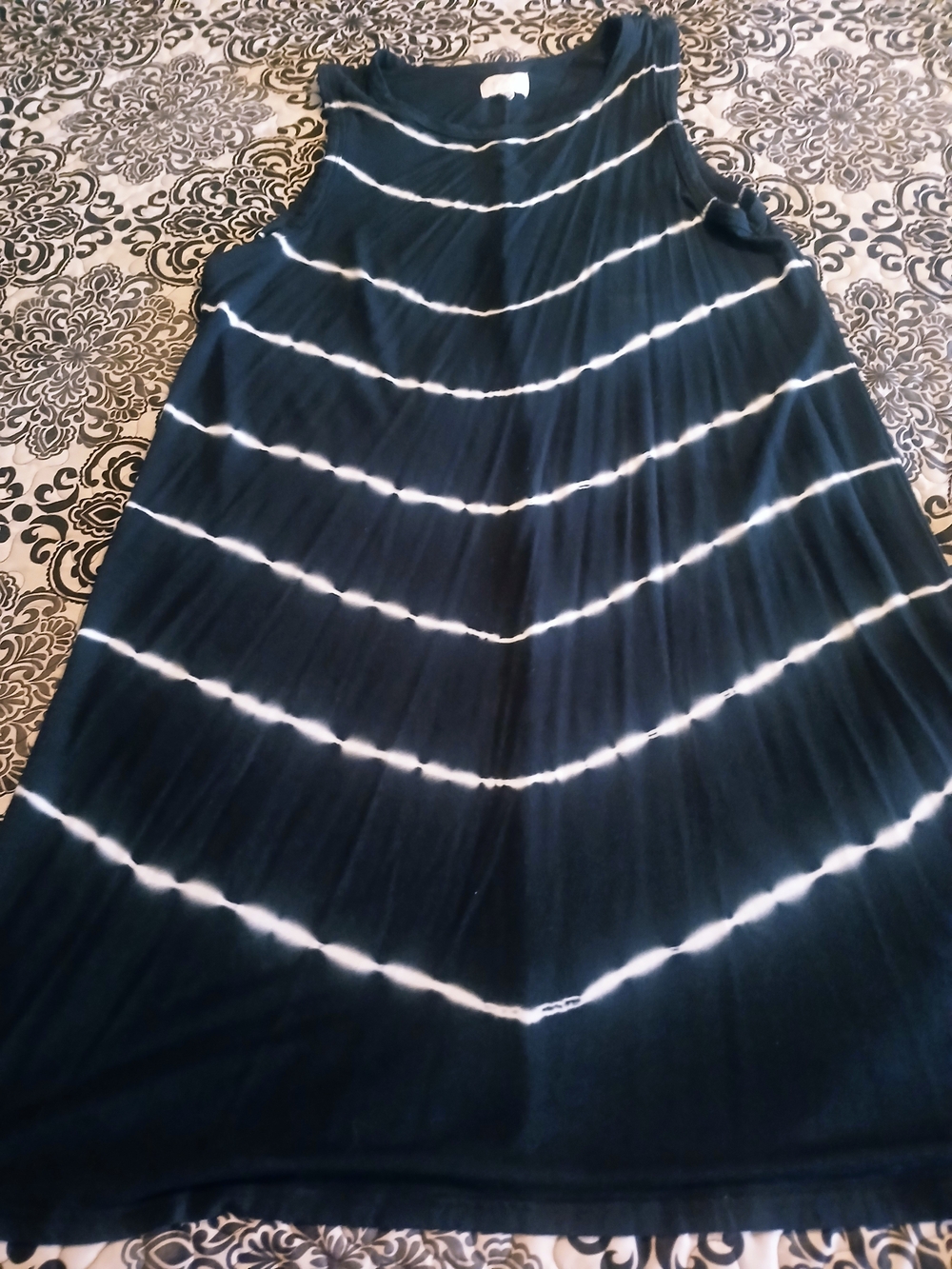 Striped Tie-Dye Sleeveless Maxi Dress - Black & White